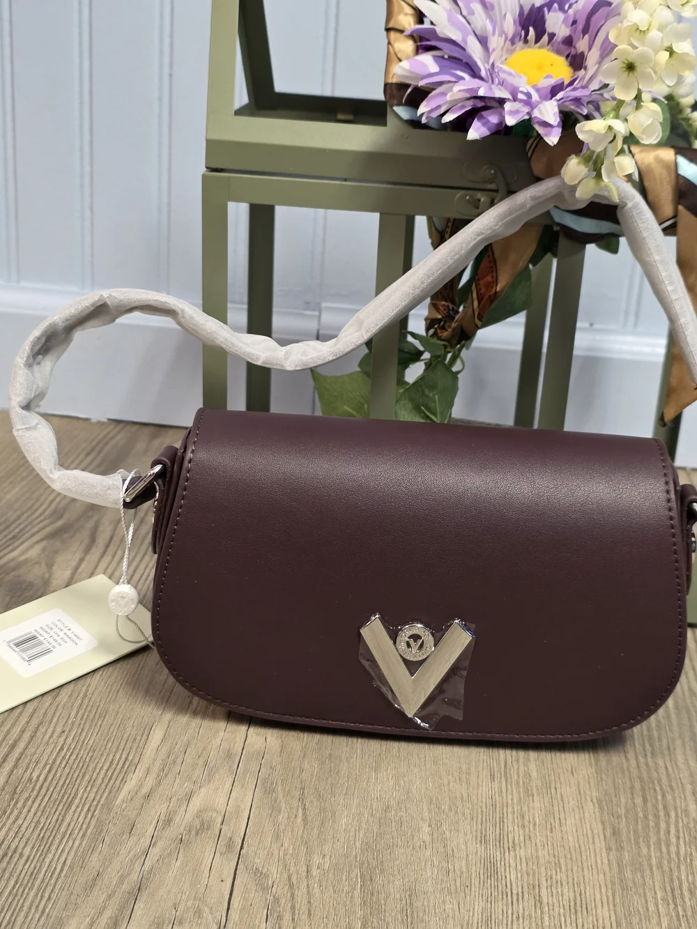 Valentino Orlandi Deep Plum Shoulder Bag with V Emblem
